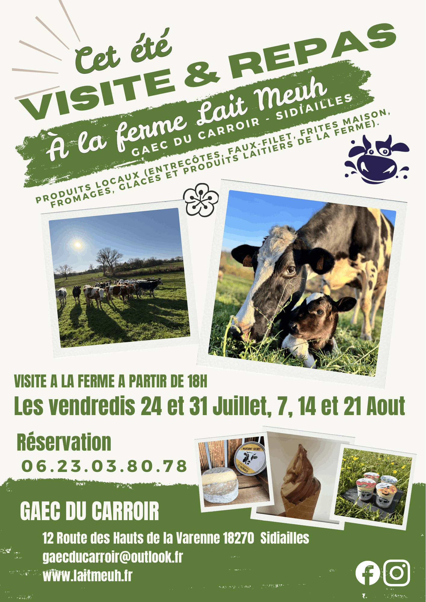 Affiche : visite et repas à la ferme Lait Meuh